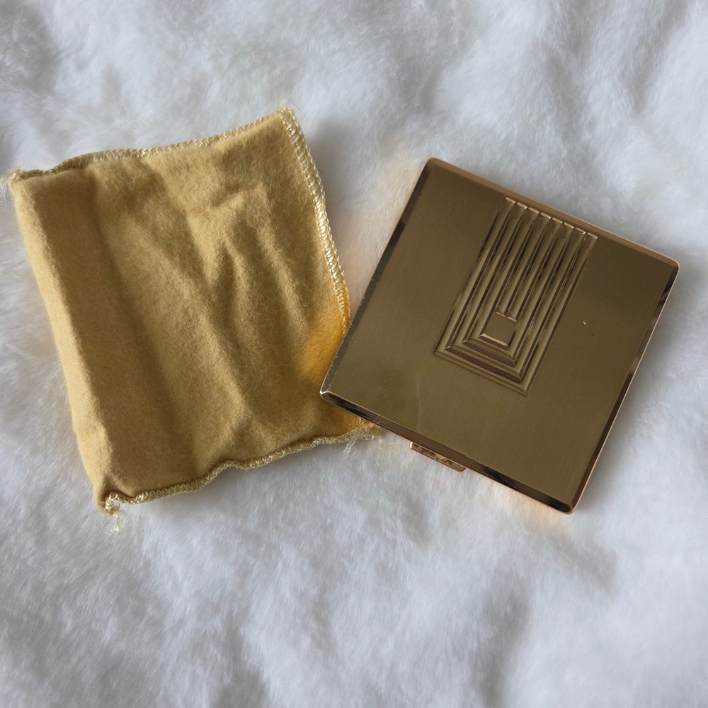 Max Factor Vintage Art Deco Powder Compact Gold Tone Hollywood Mirror Case Prop